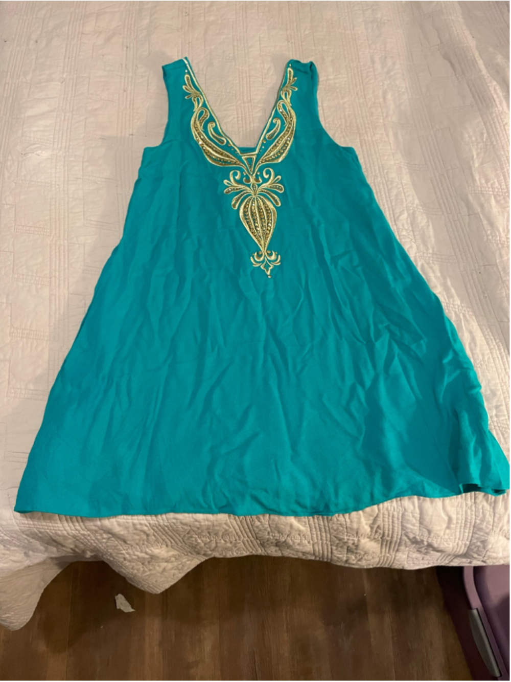 Lilly Pulitzer xs Teal Dress with Gold Embroidery resort vacation chic